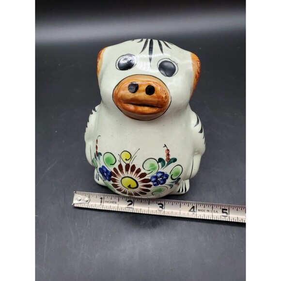 Mexican Tonala Folk Art Pottery Pig Standing Signed Hand Painted NICE - Picture 7 of 12